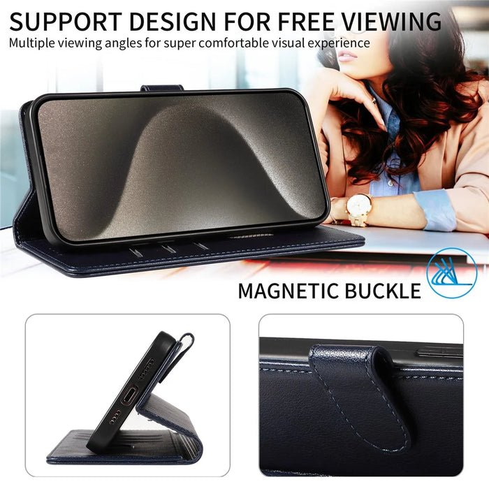 For iPhone 13 Pro Max Leather Case Litchi Texture RFID Blocking Wallet Stand Phone Cover - Black - 7