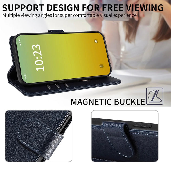 For iPhone 13 Leather Case Litchi Texture RFID Blocking Wallet Stand Phone Cover - Blue - 7