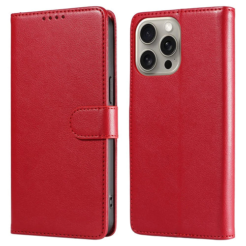 For iPhone 13 Pro Leather Case Litchi Texture RFID Blocking Wallet Stand Phone Cover - Wine Red - 1