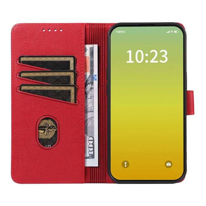For iPhone 13 Pro Leather Case Litchi Texture RFID Blocking Wallet Stand Phone Cover - Wine Red - 2