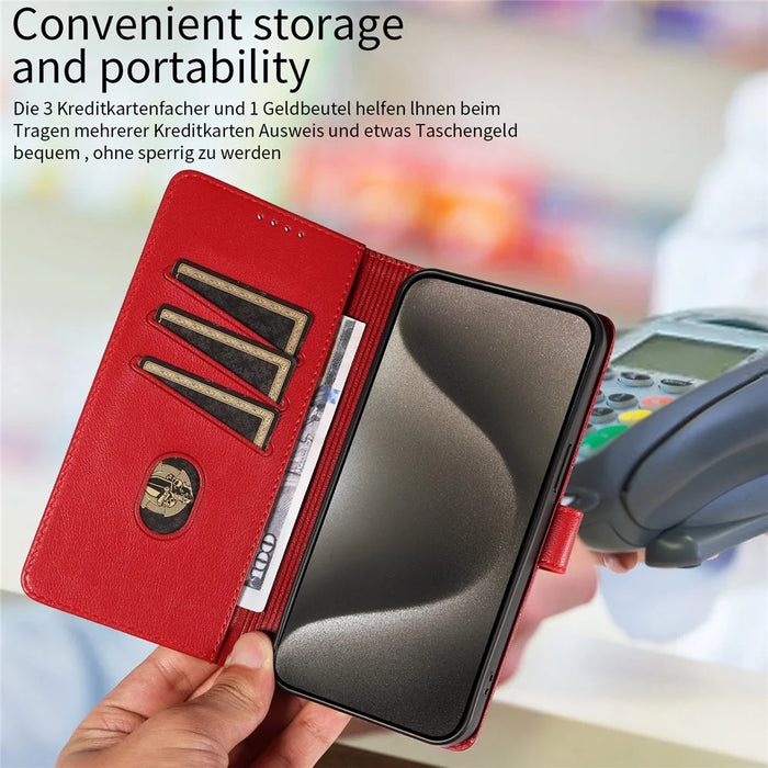 For iPhone 13 Pro Leather Case Litchi Texture RFID Blocking Wallet Stand Phone Cover - Wine Red - 5