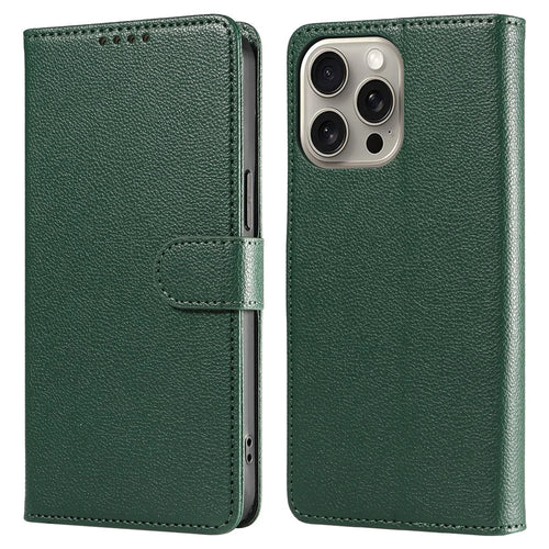 For iPhone 14 Pro Leather Case Litchi Texture RFID Blocking Wallet Stand Phone Cover - Green - 1