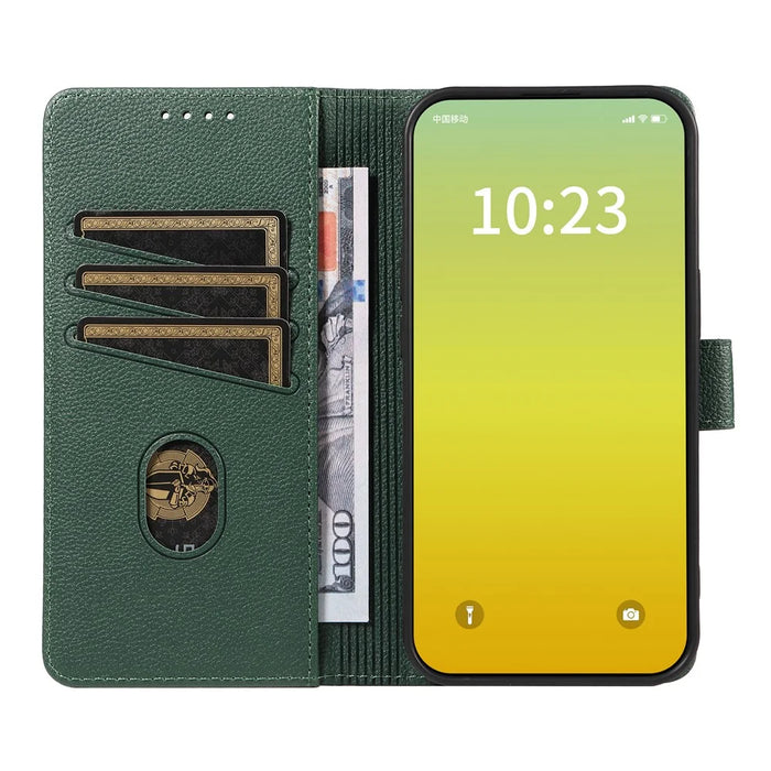 For iPhone 14 Plus Leather Case Litchi Texture RFID Blocking Wallet Stand Phone Cover - Green - 2