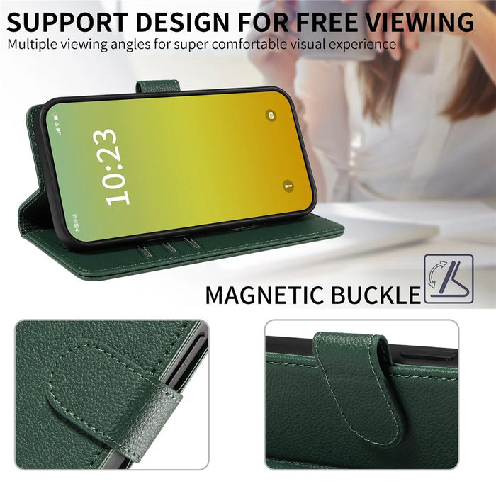 For iPhone 14 Plus Leather Case Litchi Texture RFID Blocking Wallet Stand Phone Cover - Green - 7
