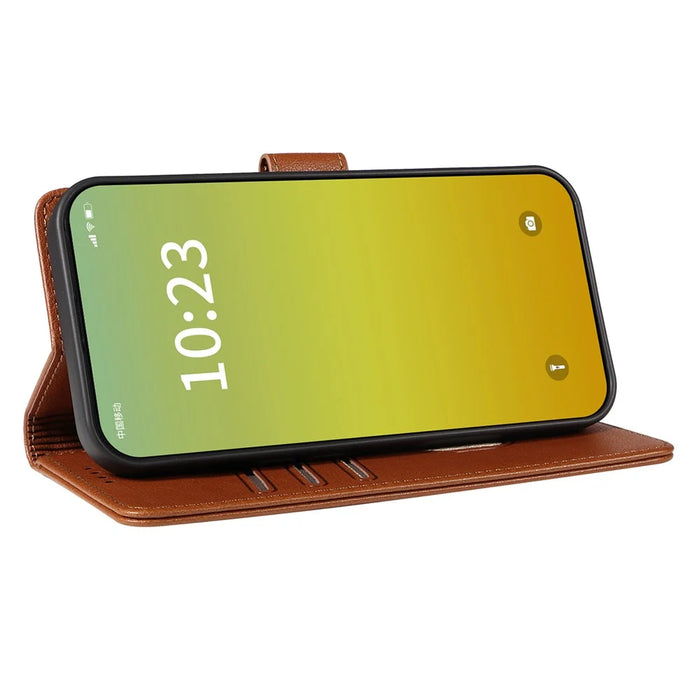 For iPhone 15 Plus Leather Case Litchi Texture RFID Blocking Wallet Stand Phone Cover - Brown - 3