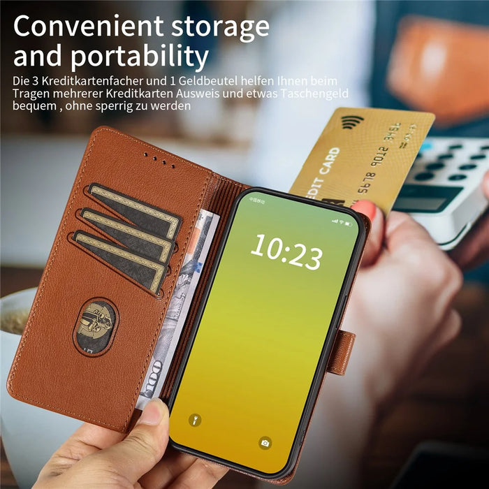For iPhone 15 Plus Leather Case Litchi Texture RFID Blocking Wallet Stand Phone Cover - Brown - 5