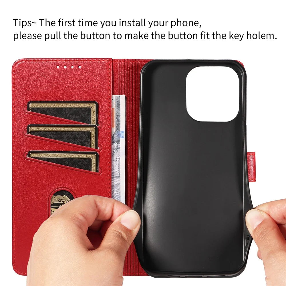 For iPhone 14 Pro Max Leather Case Litchi Texture RFID Blocking Wallet Stand Phone Cover - Wine Red - 4