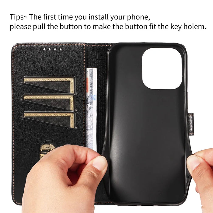 For iPhone 16 Pro Max Leather Case Litchi Texture RFID Blocking Wallet Stand Phone Cover - Black - 4