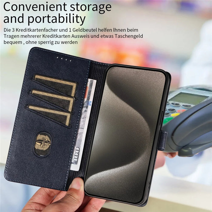 For iPhone 16 Pro Leather Case Litchi Texture RFID Blocking Wallet Stand Phone Cover - Blue - 5