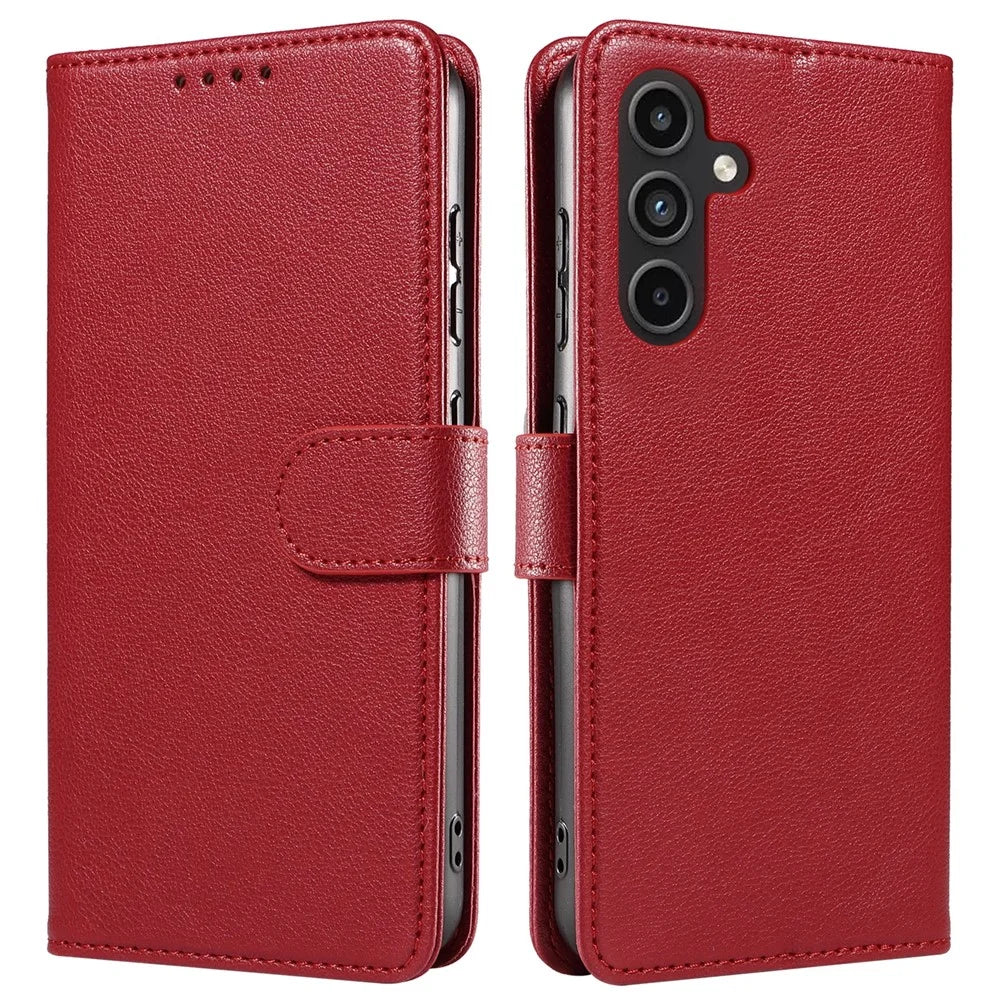 For Samsung Galaxy S24 Leather Case Litchi Texture RFID Blocking Wallet Stand Phone Cover - Wine Red - 1
