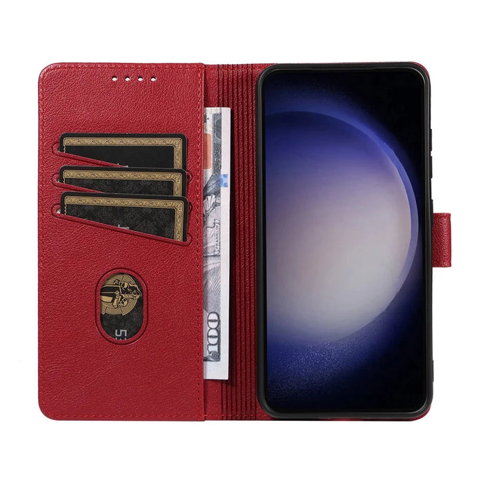 For Samsung Galaxy S24 Leather Case Litchi Texture RFID Blocking Wallet Stand Phone Cover - Wine Red - 2
