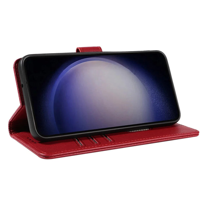 For Samsung Galaxy S24 Leather Case Litchi Texture RFID Blocking Wallet Stand Phone Cover - Wine Red - 3