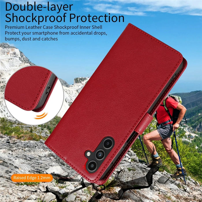 For Samsung Galaxy S24 Leather Case Litchi Texture RFID Blocking Wallet Stand Phone Cover - Wine Red - 4