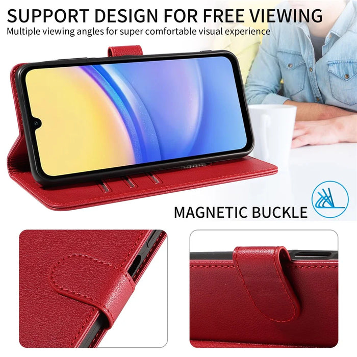 For Samsung Galaxy S24 Leather Case Litchi Texture RFID Blocking Wallet Stand Phone Cover - Wine Red - 7