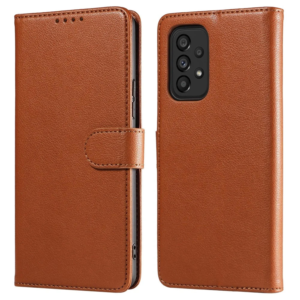 For Samsung Galaxy A53 5G Leather Case Litchi Texture RFID Blocking Wallet Stand Phone Cover - Brown - 1