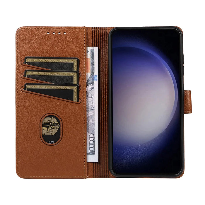 For Samsung Galaxy A53 5G Leather Case Litchi Texture RFID Blocking Wallet Stand Phone Cover - Brown - 2