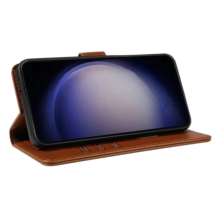 For Samsung Galaxy A53 5G Leather Case Litchi Texture RFID Blocking Wallet Stand Phone Cover - Brown - 3