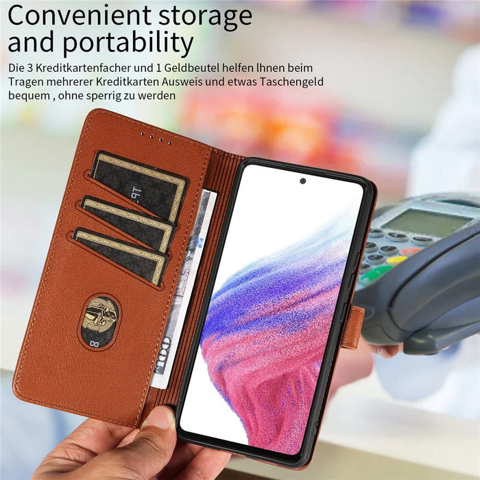 For Samsung Galaxy A53 5G Leather Case Litchi Texture RFID Blocking Wallet Stand Phone Cover - Brown - 5