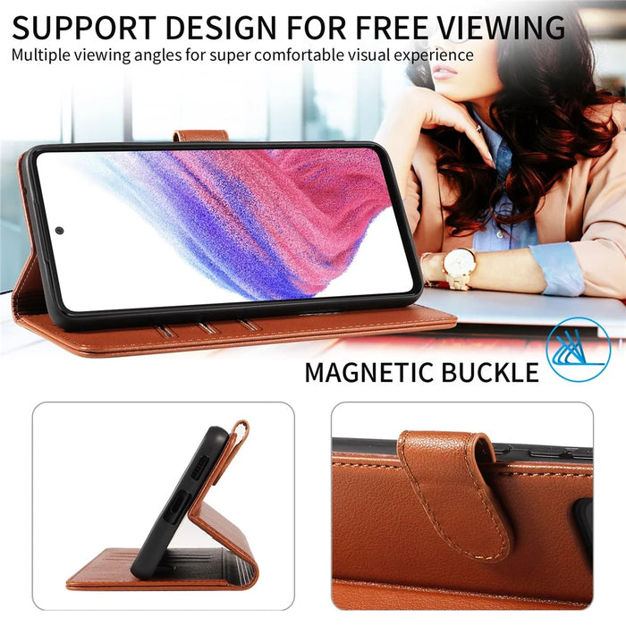 For Samsung Galaxy A53 5G Leather Case Litchi Texture RFID Blocking Wallet Stand Phone Cover - Brown - 7