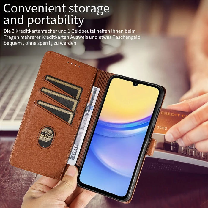 For Samsung Galaxy S23 FE Leather Case Litchi Texture RFID Blocking Wallet Stand Phone Cover - Brown - 5