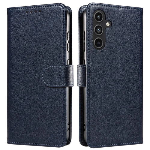 For Samsung Galaxy S24 FE Leather Case Litchi Texture RFID Blocking Wallet Stand Phone Cover - Blue - 1