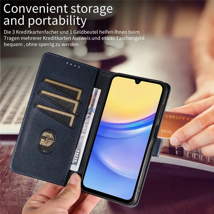 For Samsung Galaxy S24 FE Leather Case Litchi Texture RFID Blocking Wallet Stand Phone Cover - Blue - 5