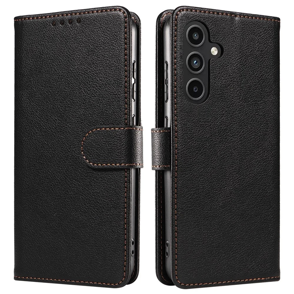 For Samsung Galaxy S24+ Leather Case Litchi Texture RFID Blocking Wallet Stand Phone Cover - Black - 1