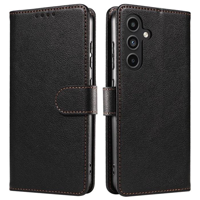 For Samsung Galaxy S24+ Leather Case Litchi Texture RFID Blocking Wallet Stand Phone Cover - Black - 1