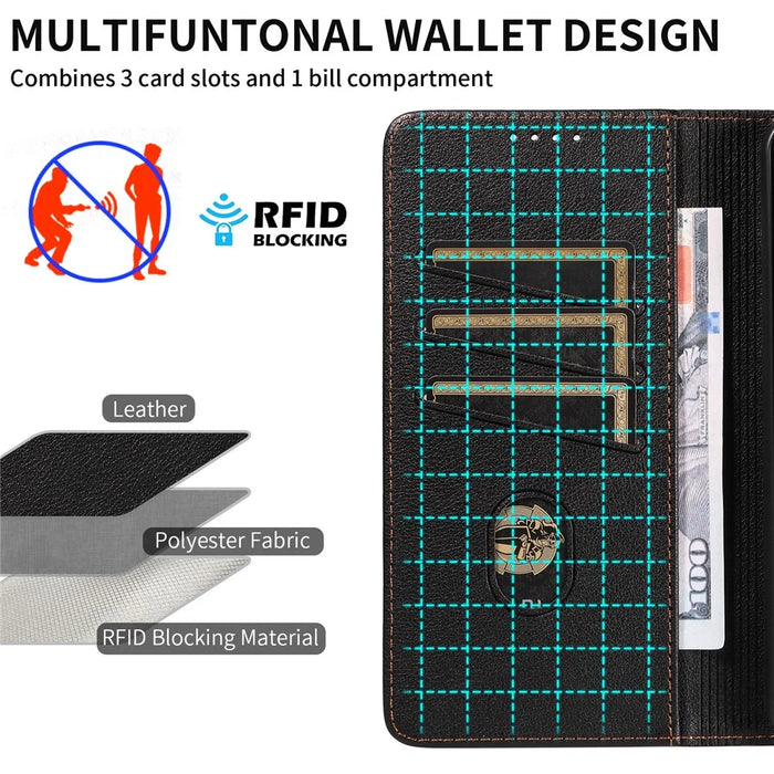 For Samsung Galaxy S24+ Leather Case Litchi Texture RFID Blocking Wallet Stand Phone Cover - Black - 6