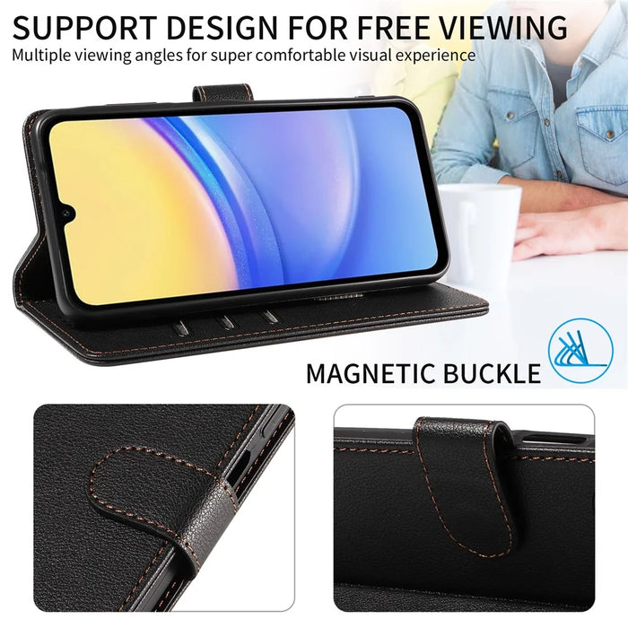 For Samsung Galaxy S24+ Leather Case Litchi Texture RFID Blocking Wallet Stand Phone Cover - Black - 7