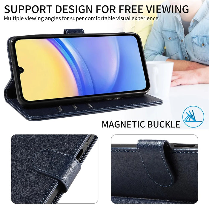 For Samsung Galaxy A16 4G  /  A16 5G Leather Case Litchi Texture RFID Blocking Wallet Stand Phone Cover - Blue - 7