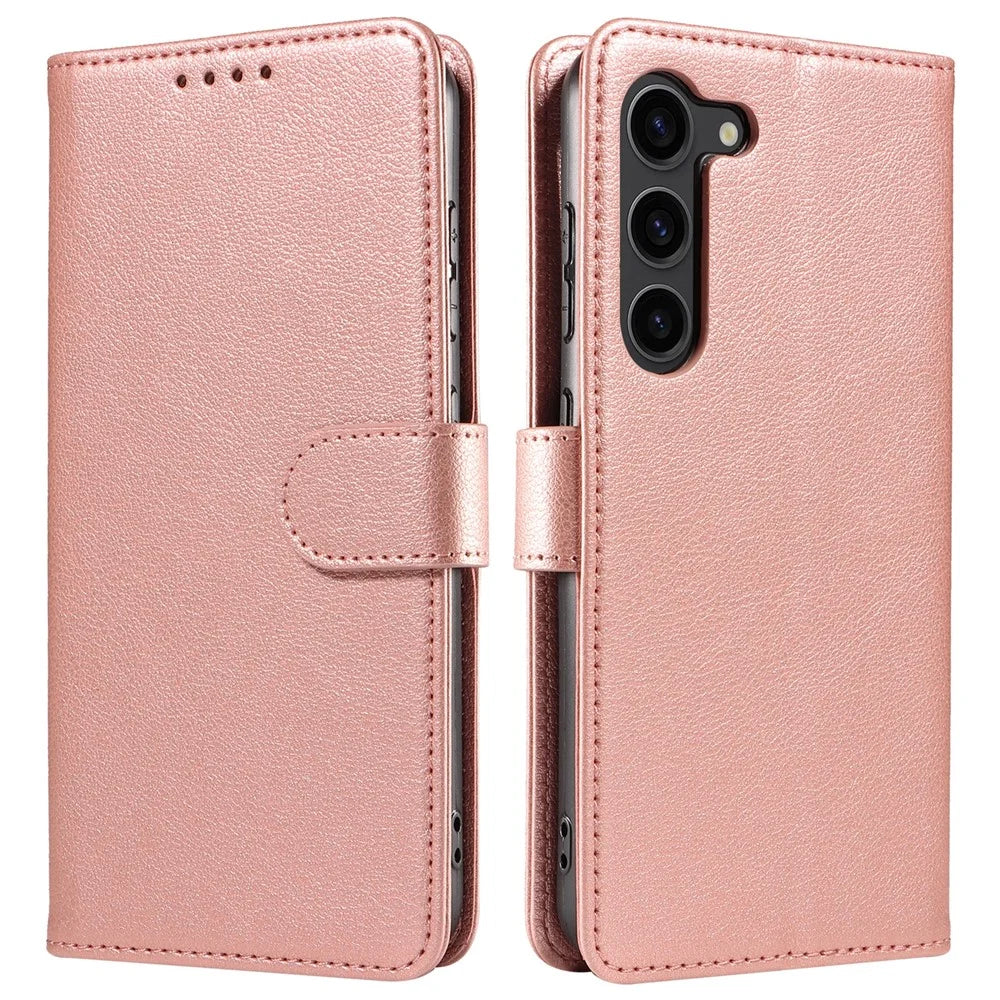For Samsung Galaxy S23 Leather Case Litchi Texture RFID Blocking Wallet Stand Phone Cover - Rose Gold - 1