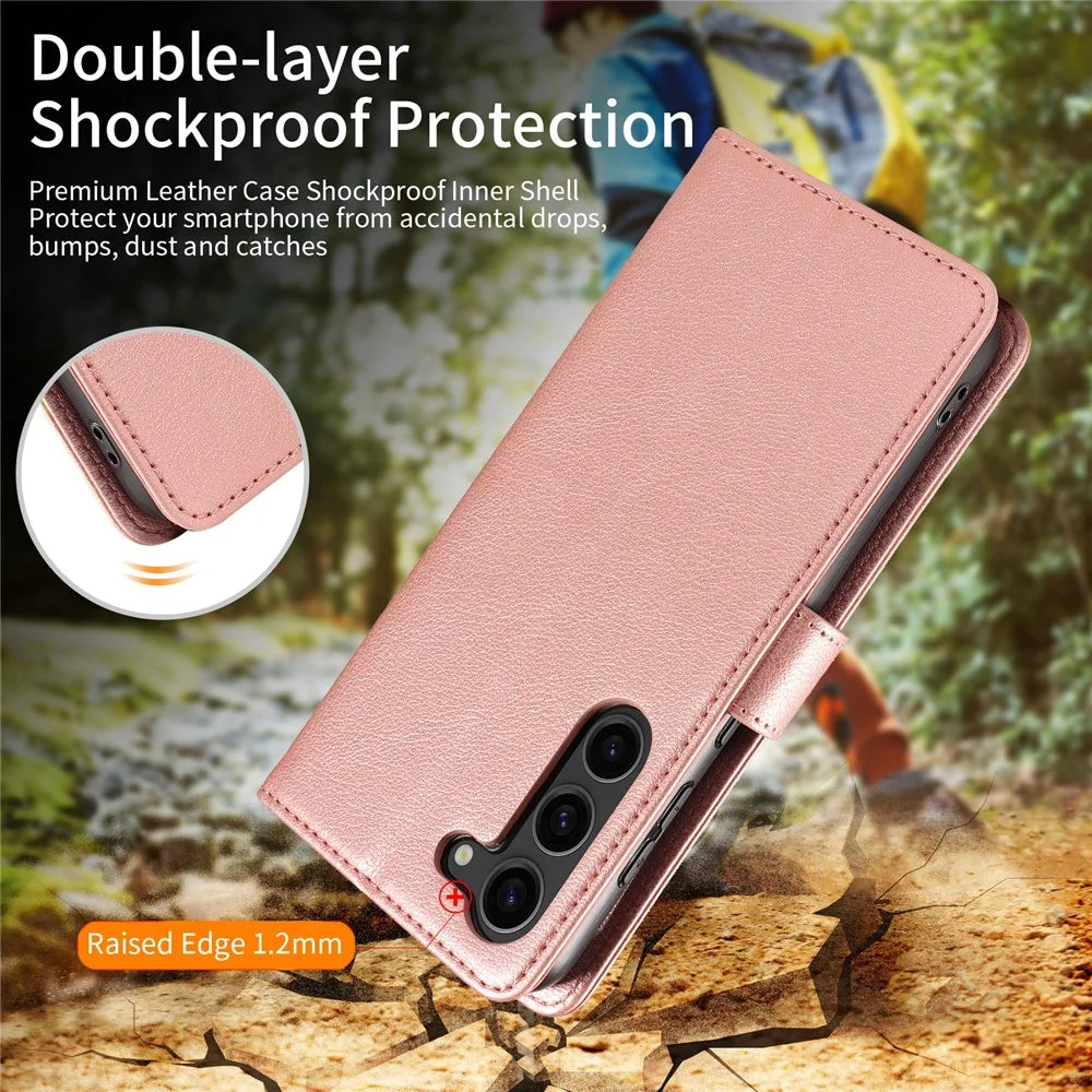 For Samsung Galaxy S23 Leather Case Litchi Texture RFID Blocking Wallet Stand Phone Cover - Rose Gold - 4