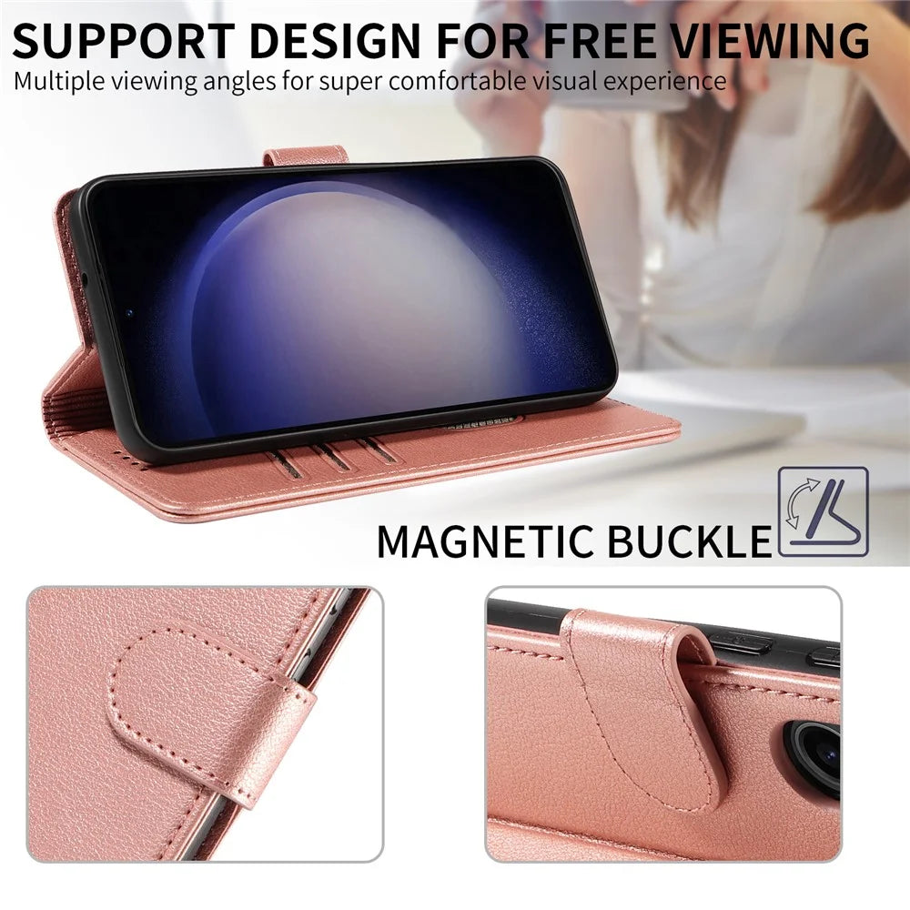 For Samsung Galaxy S23 Leather Case Litchi Texture RFID Blocking Wallet Stand Phone Cover - Rose Gold - 7