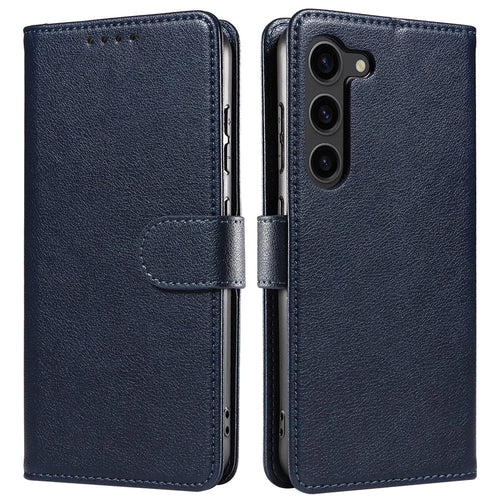 For Samsung Galaxy S23+ Leather Case Litchi Texture RFID Blocking Wallet Stand Phone Cover - Blue - 1