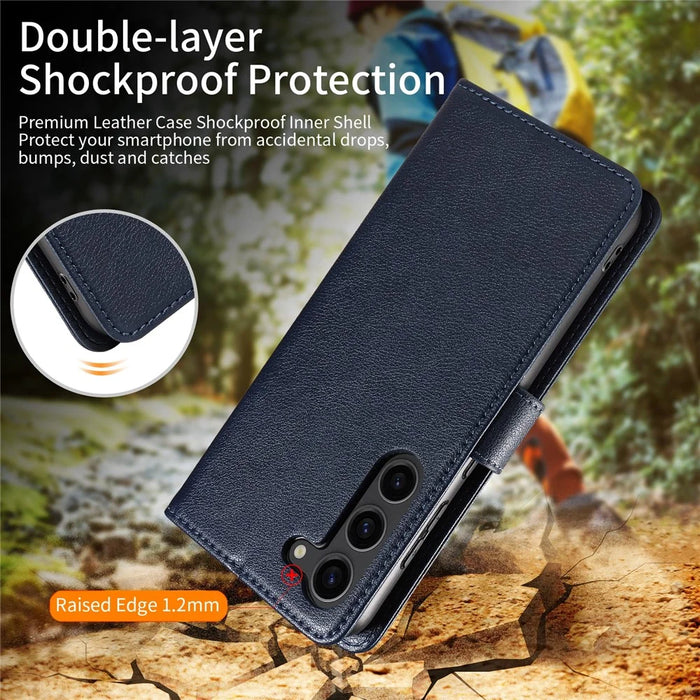 For Samsung Galaxy S23+ Leather Case Litchi Texture RFID Blocking Wallet Stand Phone Cover - Blue - 4