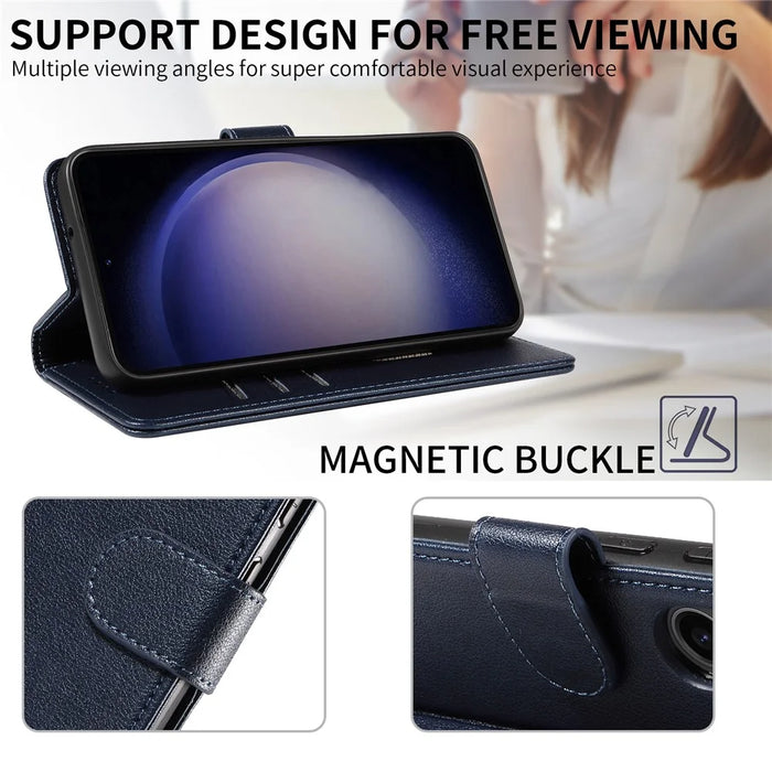 For Samsung Galaxy S23+ Leather Case Litchi Texture RFID Blocking Wallet Stand Phone Cover - Blue - 7