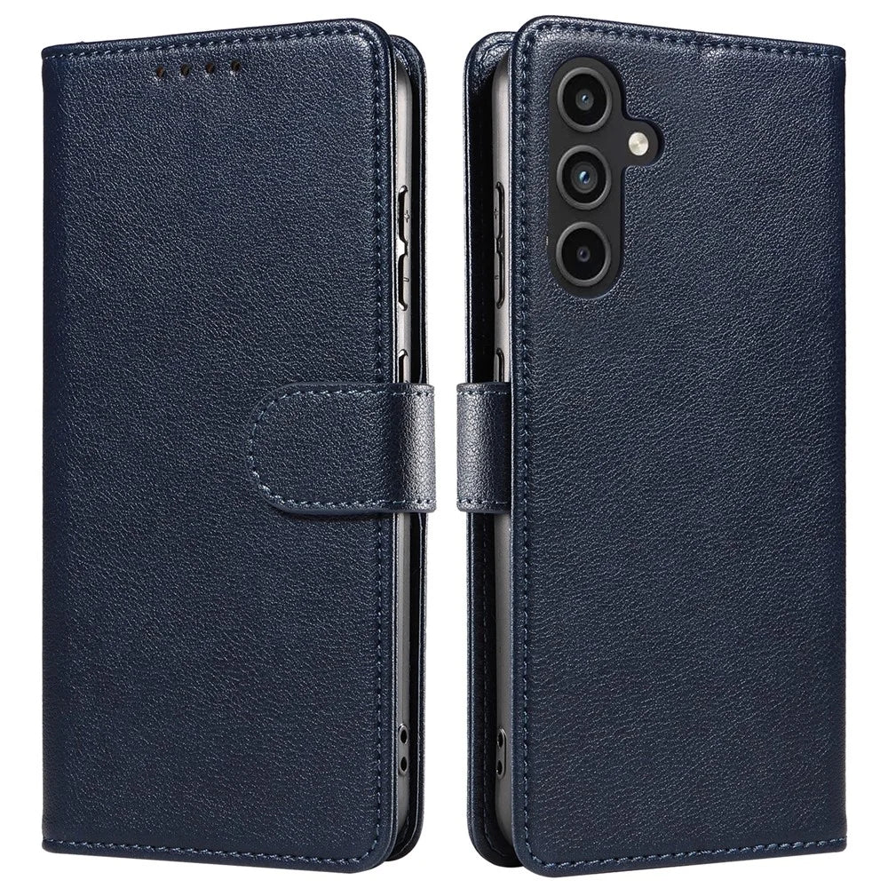 For Samsung Galaxy A35 5G Leather Case Litchi Texture RFID Blocking Wallet Stand Phone Cover - Blue - 1