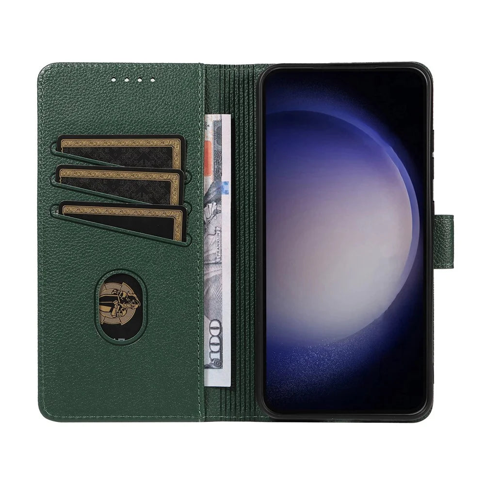 For Samsung Galaxy A25 5G (Global) (161.0 x 76.5 x 8.3mm) Leather Case Litchi Texture RFID Blocking Wallet Stand Phone Cover - Green - 2