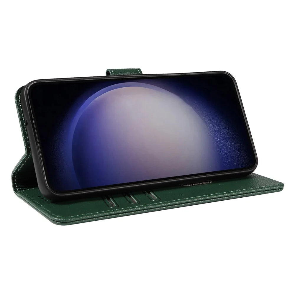 For Samsung Galaxy A25 5G (Global) (161.0 x 76.5 x 8.3mm) Leather Case Litchi Texture RFID Blocking Wallet Stand Phone Cover - Green - 3