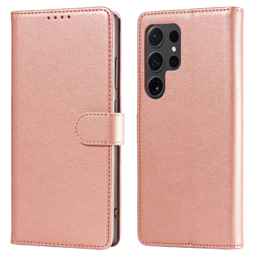 For Samsung Galaxy S23 Ultra Leather Case Litchi Texture RFID Blocking Wallet Stand Phone Cover - Rose Gold - 1
