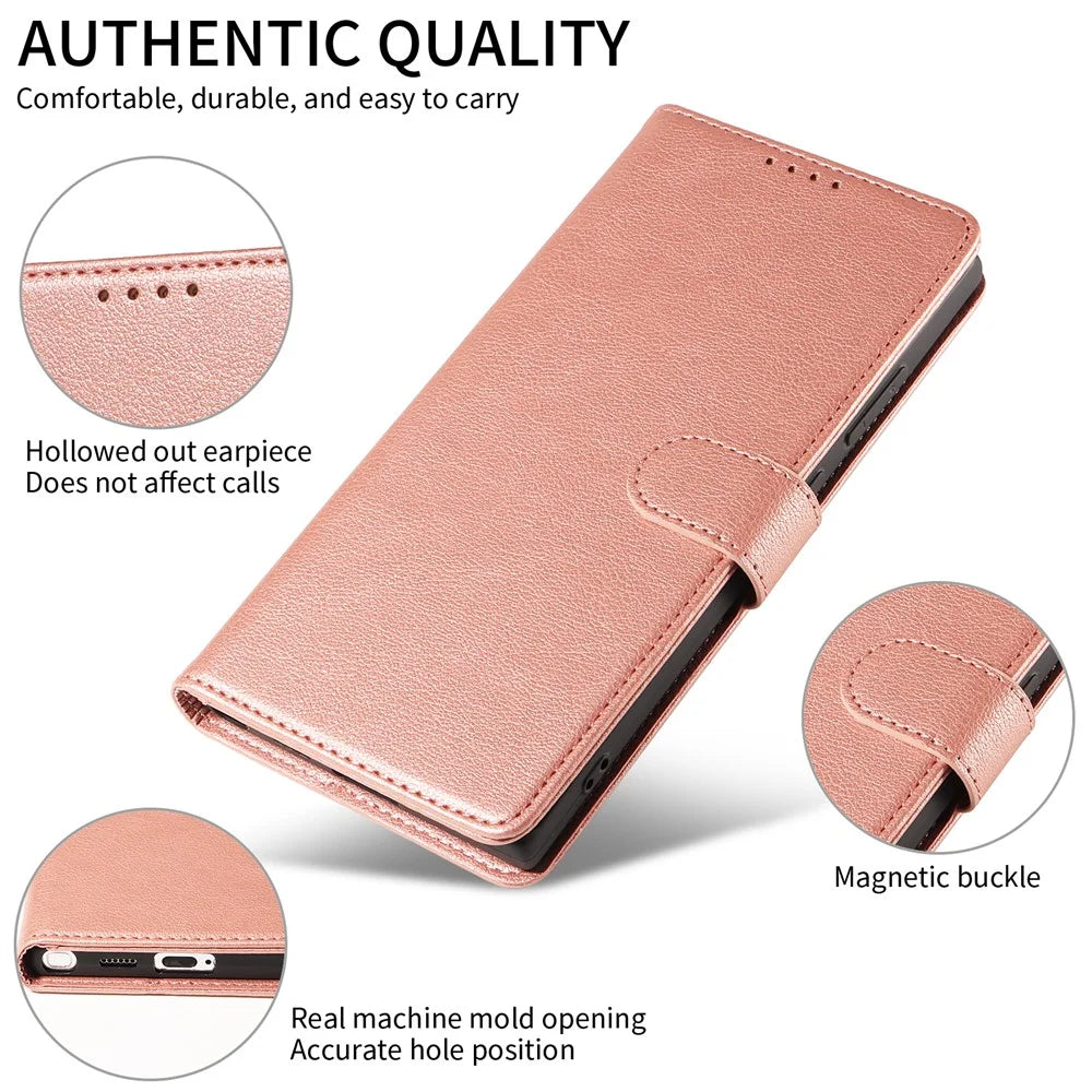 For Samsung Galaxy S23 Ultra Leather Case Litchi Texture RFID Blocking Wallet Stand Phone Cover - Rose Gold - 7