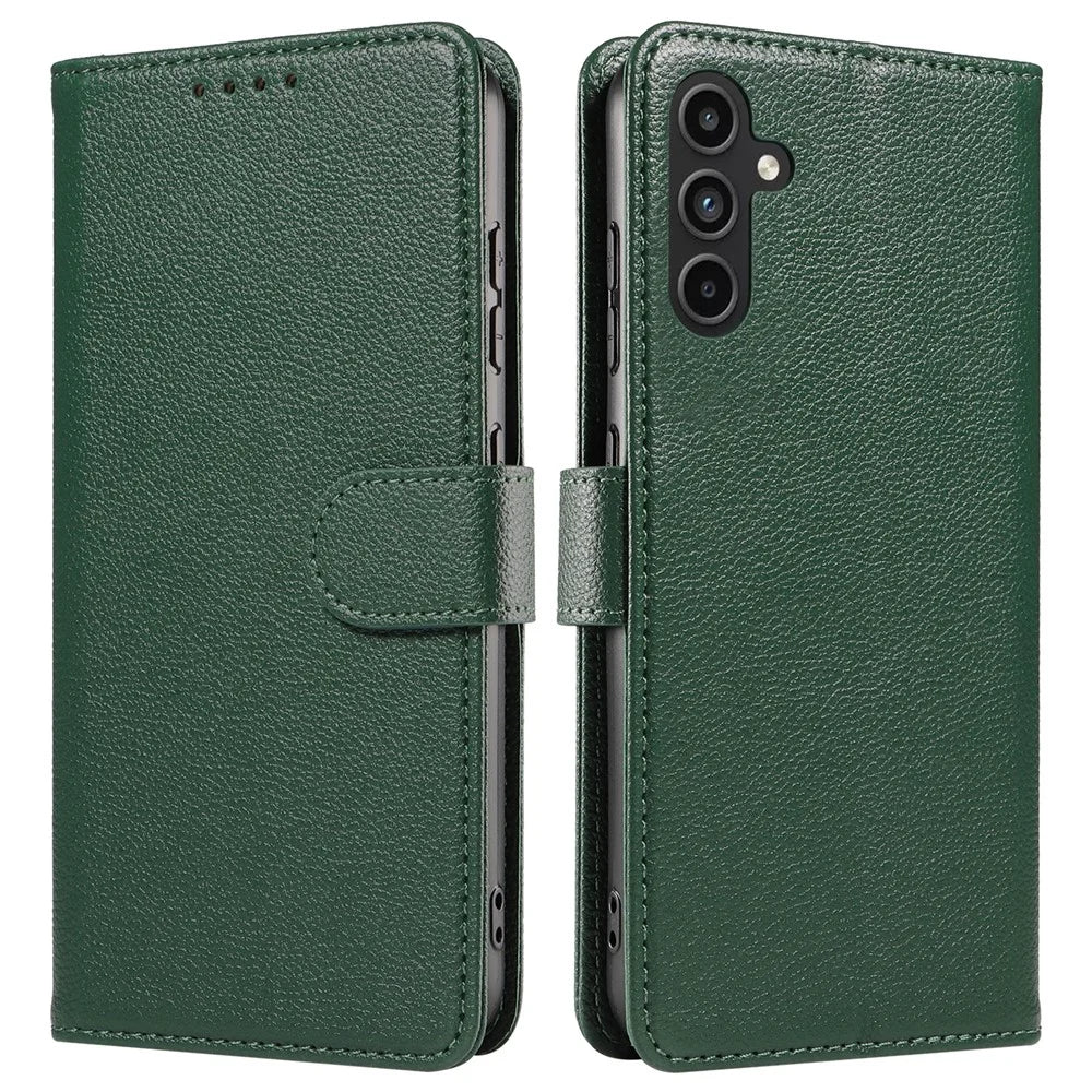 For Samsung Galaxy A55 5G Leather Case Litchi Texture RFID Blocking Wallet Stand Phone Cover - Green - 1