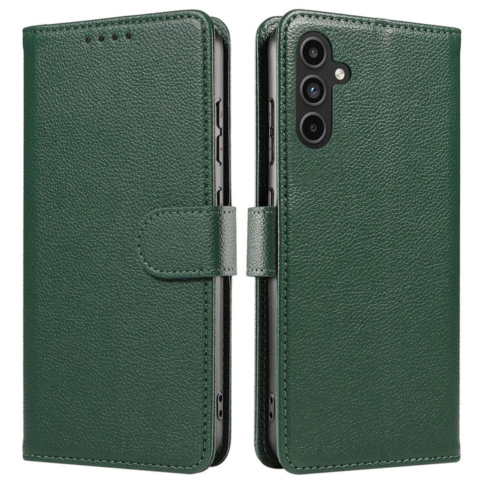 For Samsung Galaxy A55 5G Leather Case Litchi Texture RFID Blocking Wallet Stand Phone Cover - Green - 1