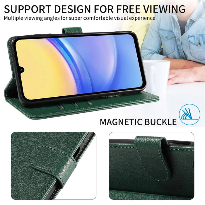 For Samsung Galaxy A55 5G Leather Case Litchi Texture RFID Blocking Wallet Stand Phone Cover - Green - 7