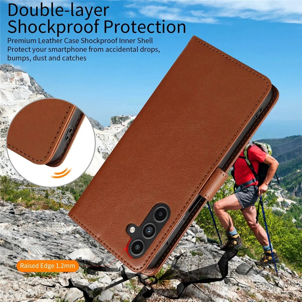 For Samsung Galaxy A54 5G Leather Case Litchi Texture RFID Blocking Wallet Stand Phone Cover - Brown - 4