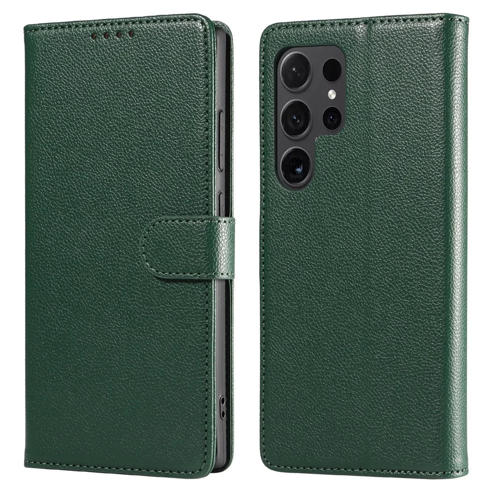 For Samsung Galaxy S24 Ultra Leather Case Litchi Texture RFID Blocking Wallet Stand Phone Cover - Green - 1