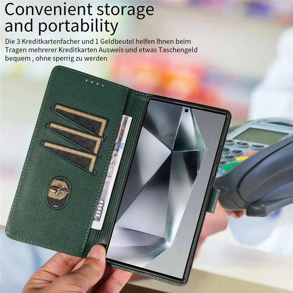 For Samsung Galaxy S24 Ultra Leather Case Litchi Texture RFID Blocking Wallet Stand Phone Cover - Green - 2