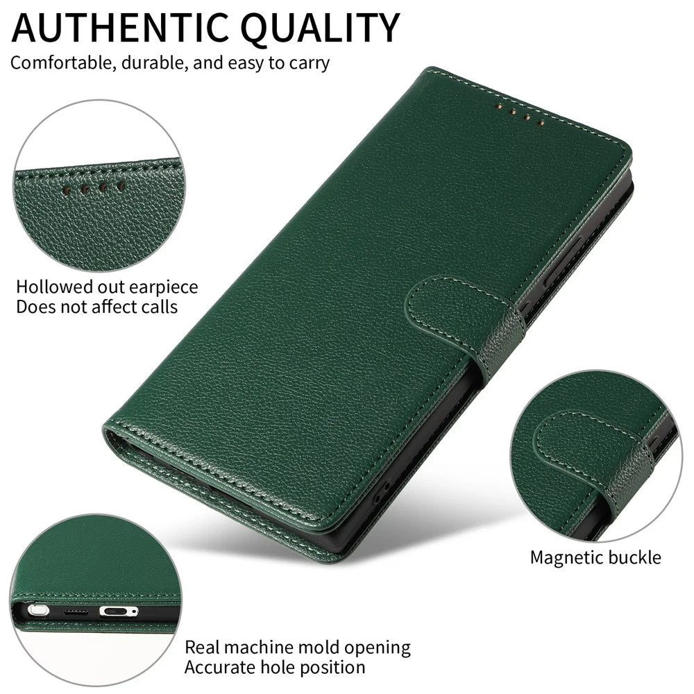 For Samsung Galaxy S24 Ultra Leather Case Litchi Texture RFID Blocking Wallet Stand Phone Cover - Green - 7