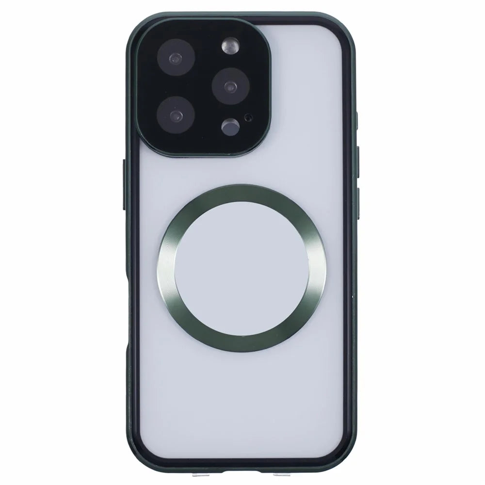 For iPhone 16 Pro Max Case Double Sides Tempered Glass Phone Cover Compatible with MagSafe Full Protector - Green - 2